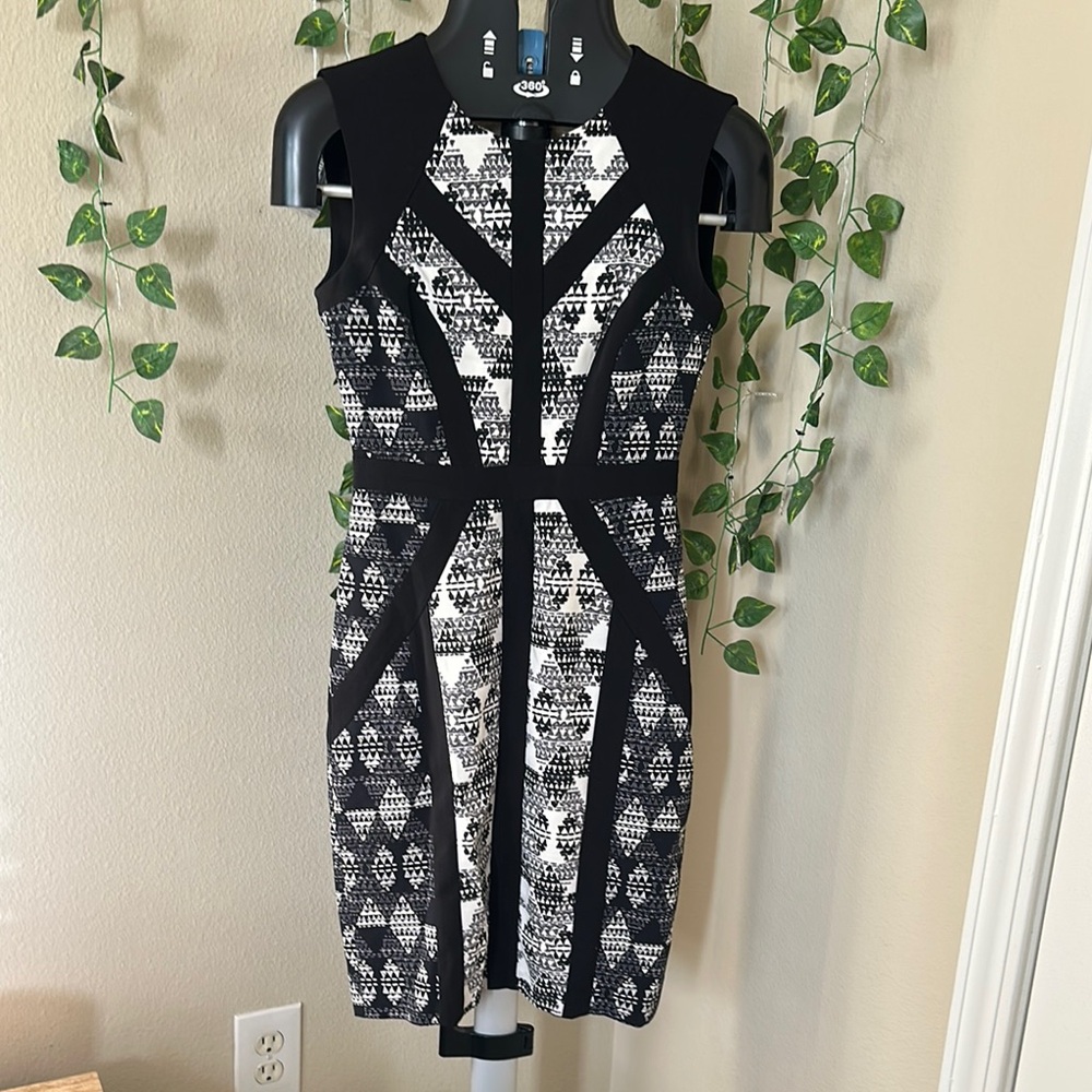 BCBG Max Azria Elegant Black and White Patterned Dress
